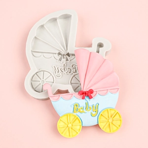 Silicone baby stroller mold for fondant and clay crafts with colorful baby carriage details