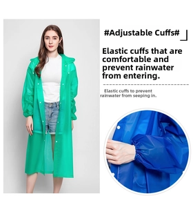 Detail of thickened EVA raincoat featuring elastic cuffs to prevent rainwater entry
