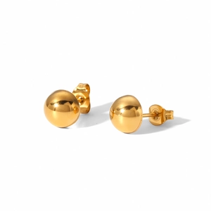 Minimalist 18K gold plated stainless steel ball hoop earrings with a polished finish
