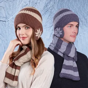 Set berretto e sciarpa in maglia invernale con jacquard a fiocco di neve termico