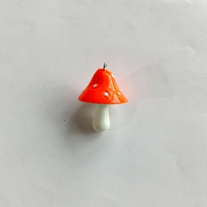Orange resin mushroom pendant with white spots and metal ring for DIY jewelry making