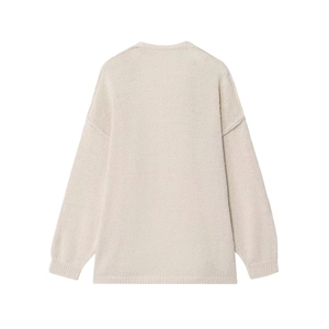 Cardigan oversize in maglia grossa color avena chiaro con spalle scese e polsini a coste