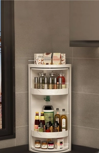 Étagère à épices rotative blanche à trois niveaux pour l'organisation des coins de cuisine