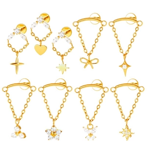 G23 titanium gold stud earrings set featuring bow and heart designs with zircon stones
