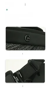 Dettaglio cappello parasole nero con logo G in metallo e cinturino regolabile COOLKNIT