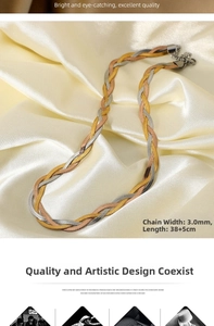 Three-tone braided snake chain necklace in gold silver and rose gold 3mm width