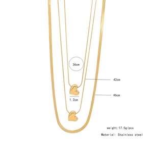 Detailed size chart showing lengths and weight of triple-layered heart pendant necklaces