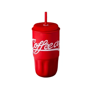 Tazza da caffè portatile in acciaio inox 316 rosso con coperchio e cannuccia