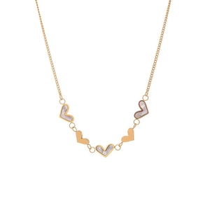 Gold titanium steel necklace with heart-shaped pendants and white shell inlays