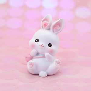 Cute white resin bunny ornament with pink backpack for car dashboard and cake decor