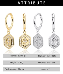 Detailed specifications of S925 silver star earrings with gold plating and CZ stones