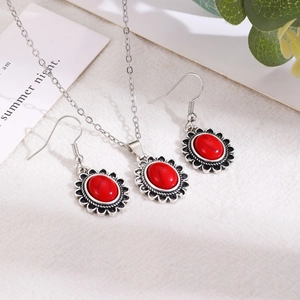 Parure de bijoux bohème vintage avec pierres rouges en forme de goutte et argenté