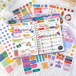 Set de pegatinas de colores para agenda con meses, fechas y etiquetas de tareas