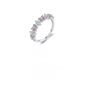 Macro shot of S925 sterling silver stamp and colorful clover zircon stones on ring