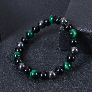 Bracelet de perles 8mm oeil de tigre et hématite avec pierres magnétiques noires