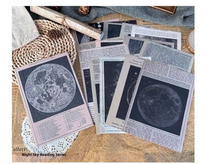 Macro view of vintage moon atlas cards with detailed lunar craters for scrapbooking