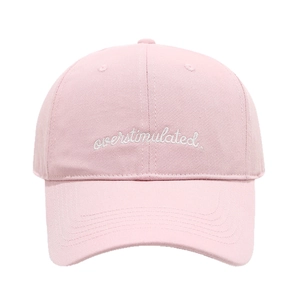 Pink baseball cap with white overstimulated embroidery, soft top cotton sun hat for women