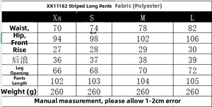 Tableau des tailles détaillé pour ensemble pantalon rayé en popeline pour femmes