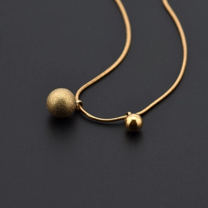 Double Ball Pendant Necklace Titanium Steel 18K Gold Plated Snake Chain Frosted Polished Geometric Fashion Women Jewelry