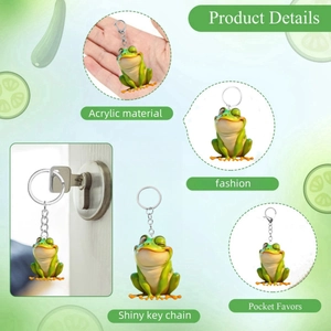 Cute cartoon green frog acrylic keychain with shiny silver metal ring for Christmas tree
