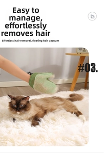 Detail of pet grooming glove effectively removing loose fur from a long-haired cat