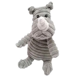 Grey rhinoceros plush dog squeaky toy made of durable corduroy fabric for pet chewing