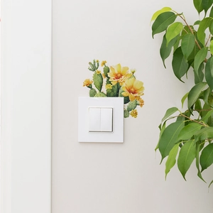 Watercolor cactus wall sticker with yellow flowers for light switch and home decor