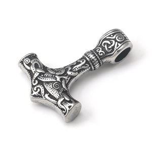 Vintage stainless steel Nordic Viking Mjolnir pendant necklace with Celtic relief patterns