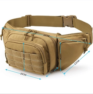 Tactical khaki waist bag with dimensions 40x13cm for hiking and outdoor sports