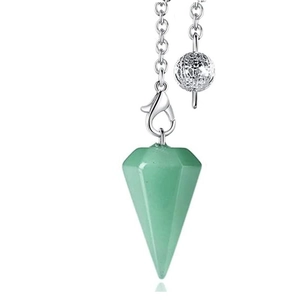 Natural green aventurine hexagonal point pendant necklace with silver link chain