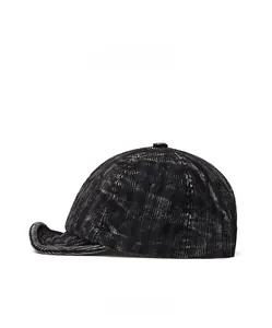 Side view of retro washed corduroy baseball cap with short brim in black street style