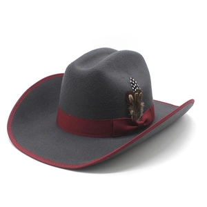 Western Cowboy Hat Retro Felt Wide Brim With Ribbon Band And Natural Feather Vintage Outdoor Style For Men Women