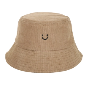 Bob en velours côtelé kaki avec broderie smiley noir pour la chaleur et le style