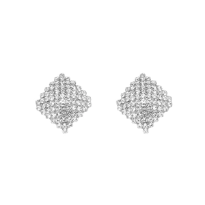 Elegant silver rhombus stud earrings with micro-pave sparkling rhinestones for women