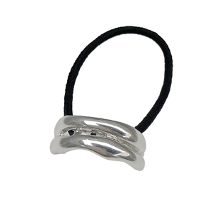 Minimalist silver wavy metal buckle hair tie with high elastic black ponytail holder