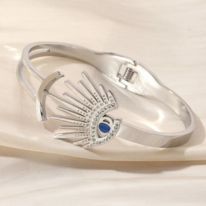 Silver evil eye spring bangle with 18K gold plating and pavé cubic zirconia