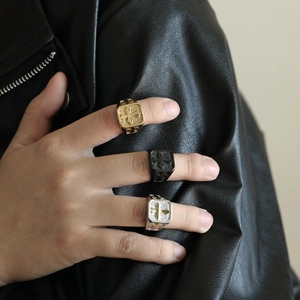 Retro cross rings for men with stone texture in gold, black, and silver steel finishes