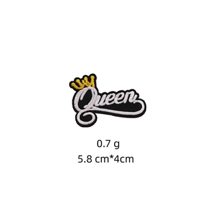 Detailed view of Queen crown embroidery patch with dimensions 5.8cm x 4cm and weight 0.7g