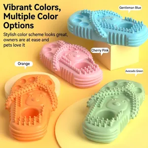 Durable slipper-shaped dog chew toys for dental cleaning in blue, pink, orange and green