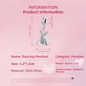 Detailed S925 sterling silver dancing couple charm with dimensions and specifications