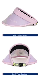 Side and back view of children's purple rabbit sun hat with adjustable elastic strap