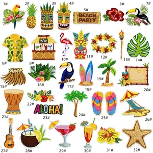 Detail of 32-piece set of tropical Hawaiian embroidery patches showing fine stitch textures