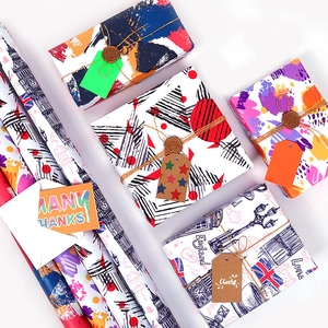 Minimalist DIY gift wrapping paper set with British icons and artistic abstract patterns