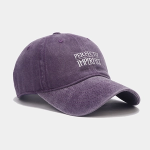 Vintage purple washed cotton baseball cap with white Perfectly Imperfect embroidery