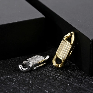 Iced-out gold and silver cubic zirconia fold-over clasps for Cuban link necklaces