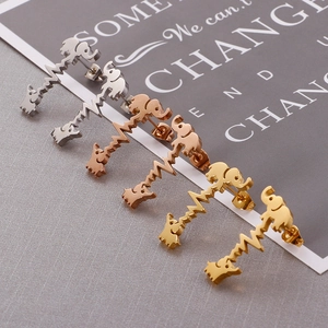 Minimalist stainless steel elephant and heartbeat stud earrings in four colors