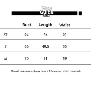 Detailed size chart for V-neck halter top listing bust, length, and waist measurements