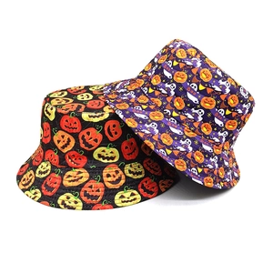 Chapeau bob d'Halloween avec imprimés citrouille et fantôme en noir et violet
