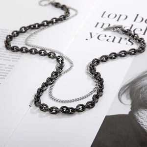 Hip hop style double-layered stainless steel Cuban chain necklace with toggle clasp