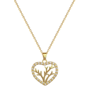 Luxurious gold heart pendant necklace with reindeer antlers and sparkling crystals
